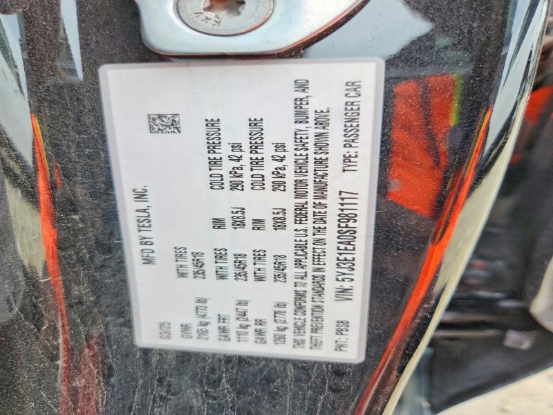 Aukcja sprzedaży 2025 Tesla Model 3, vin: 5YJ3E1EA0SF981117, numer aukcji: 70712686
