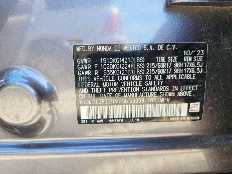 69166366 :رقم المزاد ، 3CZRZ2H36RM739059 vin ، 2024 Honda Hr-v مزاد بيع