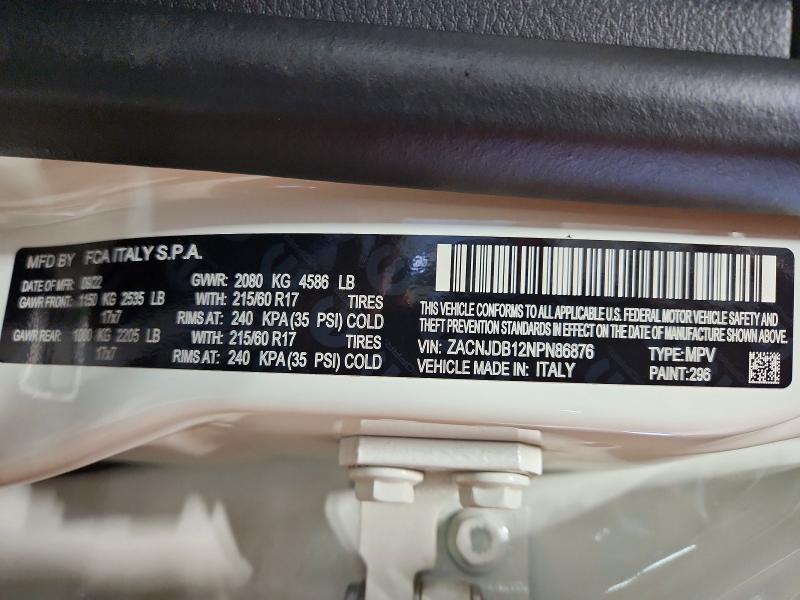 Aukcja sprzedaży 2022 Jeep Renegade, vin: ZACNJDB12NPN86876, numer aukcji: 68884446