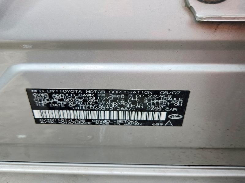 68137356 :رقم المزاد ، JTHBJ46G272128870 vin ، 2007 Lexus Es مزاد بيع