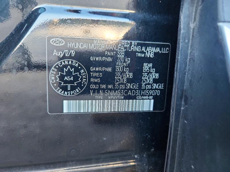 67877706 :رقم المزاد ، 5NMS3CAD3LH159070 vin ، 2020 Hyundai Santa Fe مزاد بيع