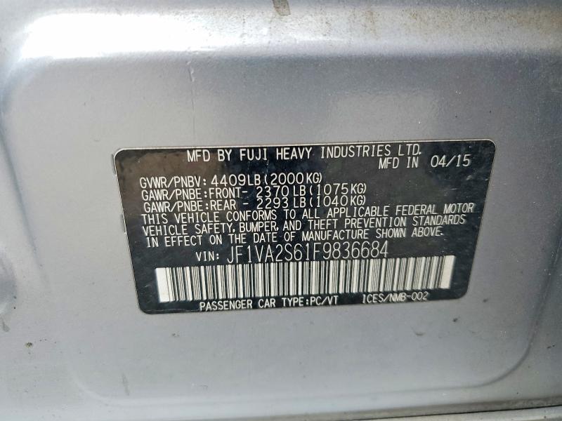 Продажа на аукционе авто 2015 Subaru Wrx, vin: JF1VA2S61F9836684, номер лота: 71063856