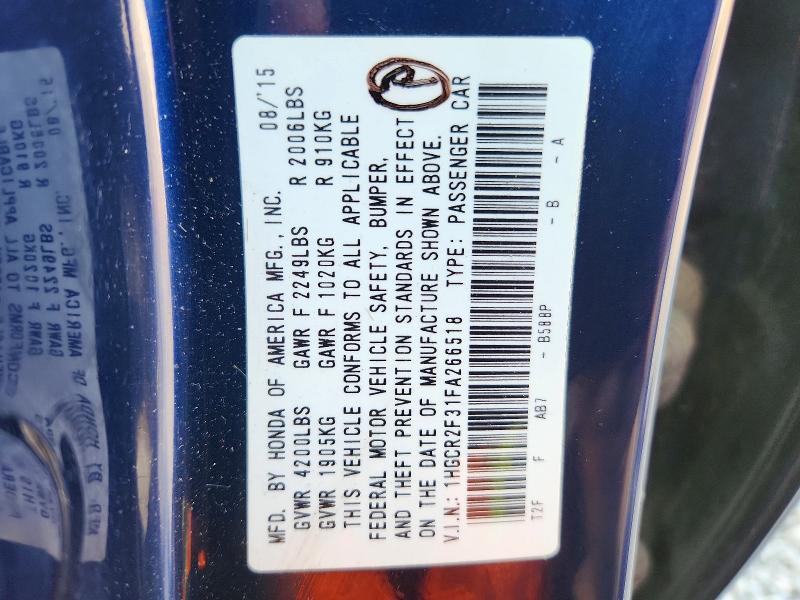Aukcja sprzedaży 2015 Honda Accord, vin: 1HGCR2F31FA266518, numer aukcji: 67151306
