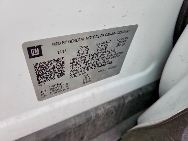 2018 Chevrolet Equinox მანქანა იყიდება აუქციონზე, vin: 2GNAXSEV0J6248748, აუქციონის ნომერი: 69665936
