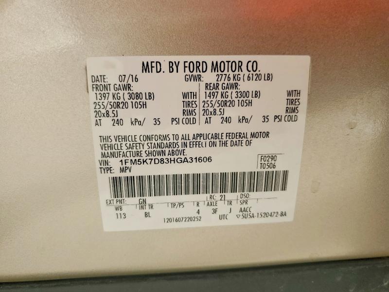 Продажа на аукционе авто 2017 Ford Explorer, vin: 1FM5K7D83HGA31606, номер лота: 70625086