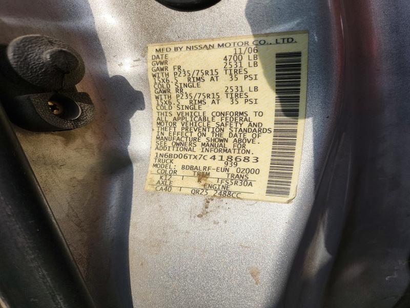 2007 Nissan Frontier მანქანა იყიდება აუქციონზე, vin: 1N6BD06TX7C418683, აუქციონის ნომერი: 68269736