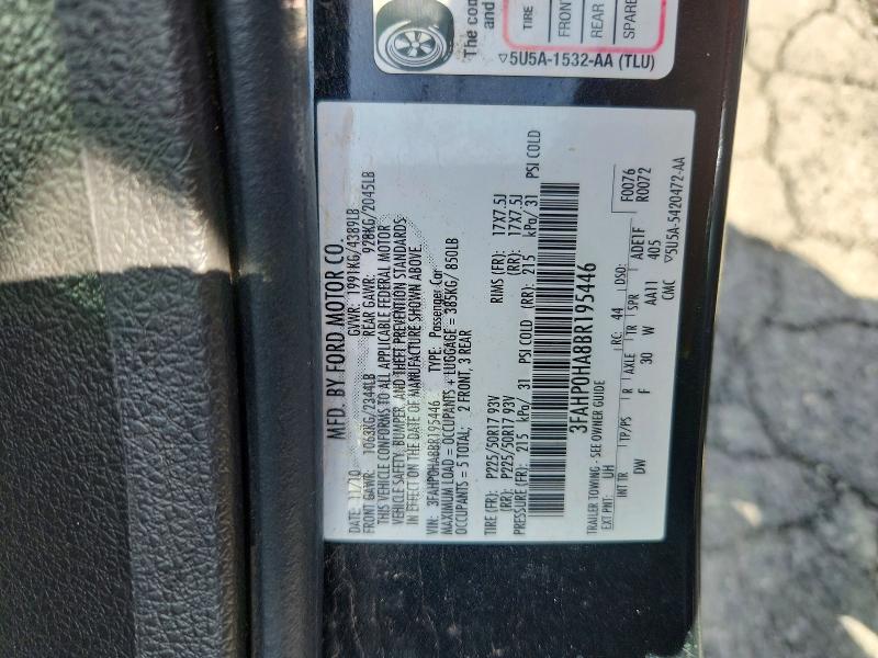 2011 Ford Fusion მანქანა იყიდება აუქციონზე, vin: 3FAHP0HA8BR195446, აუქციონის ნომერი: 68420876