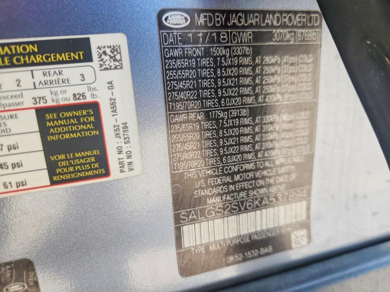 Aukcja sprzedaży 2019 Land Rover Range Rover, vin: SALGS2SV6KA537894, numer aukcji: 70817506