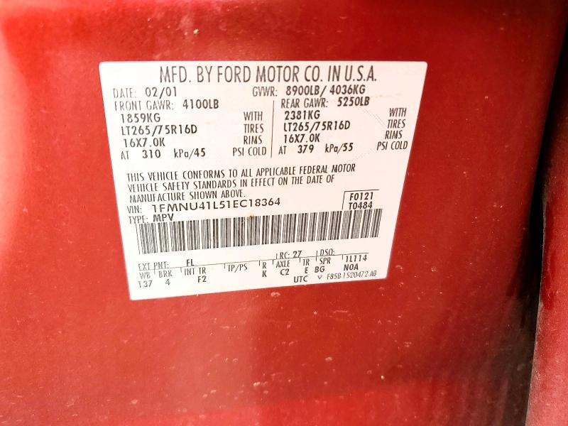 2001 Ford Excursion მანქანა იყიდება აუქციონზე, vin: 1FMNU41L51EC18364, აუქციონის ნომერი: 69696366