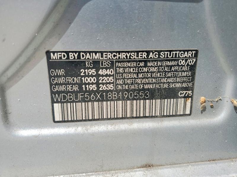69138486 :رقم المزاد ، WDBUF56X18B190553 vin ، 2008 Mercedes-benz E مزاد بيع