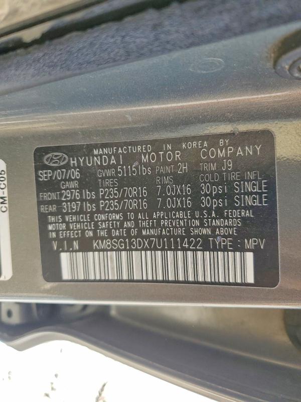 69410946 :رقم المزاد ، KM8SG13DX7U111422 vin ، 2007 Hyundai Santa Fe مزاد بيع