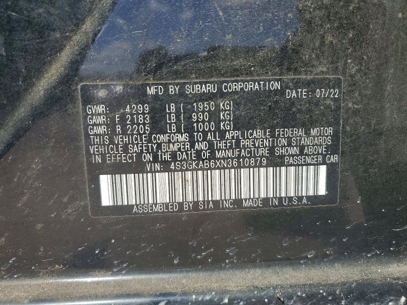 Продаж на аукціоні авто 2022 Subaru Impreza, vin: 4S3GKAB6XN3610879, номер лоту: 70490606