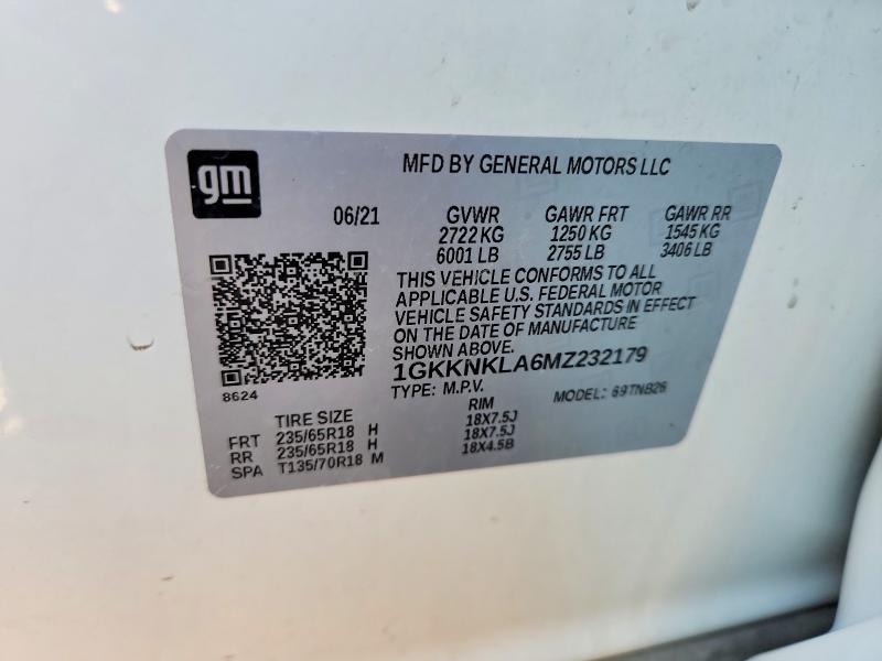 Auction sale of the 2021 Gmc Acadia, vin: 1GKKNKLA6MZ232179, lot number: 69621576
