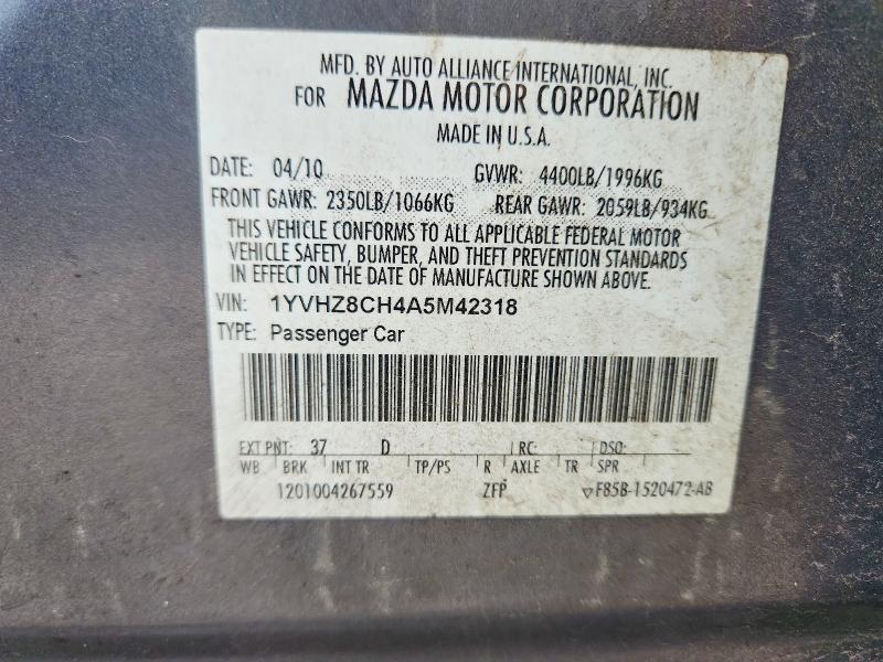 Продажа на аукционе авто 2010 Mazda 6, vin: 1YVHZ8CH4A5M42318, номер лота: 69585246