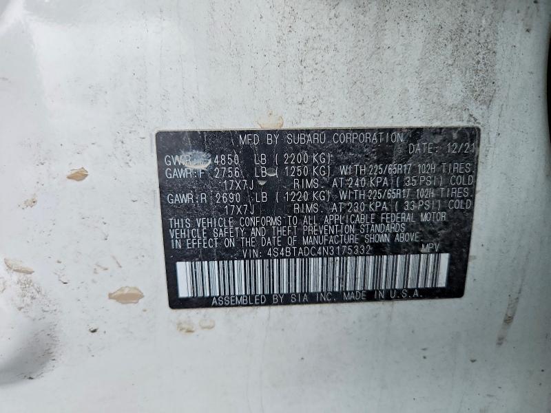 68125506 :رقم المزاد ، 4S4BTADC4N3175332 vin ، 2022 Subaru Outback مزاد بيع
