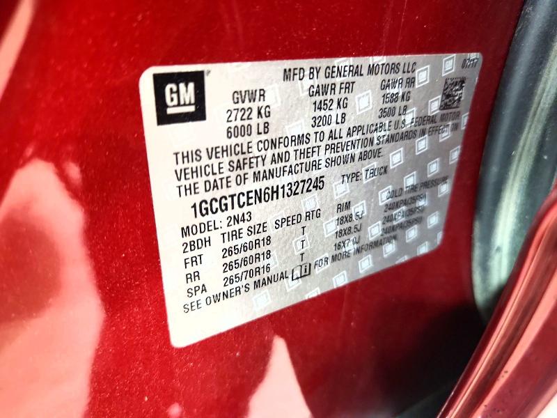 68016376 :رقم المزاد ، 1GCGTCEN6H1327245 vin ، 2017 Chevrolet Colorado مزاد بيع