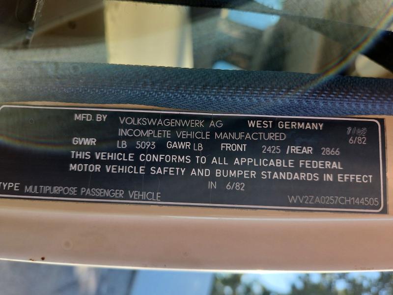 67552076 :رقم المزاد ، WV2ZA0257CH144505 vin ، 1982 Volkswagen Vanagon مزاد بيع