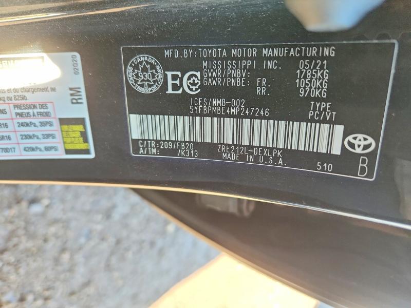 71185426 :رقم المزاد ، 5YFBPMBE4MP247246 vin ، 2021 Toyota Corolla مزاد بيع