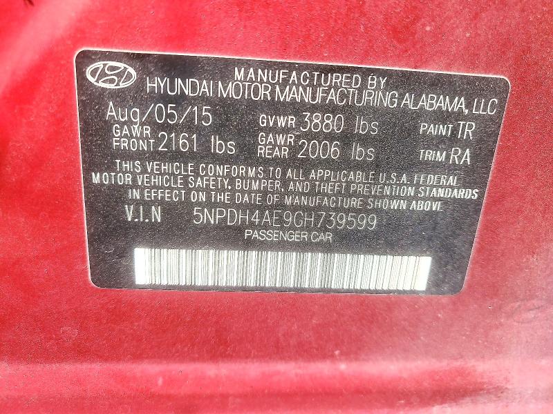 Aukcja sprzedaży 2016 Hyundai Elantra, vin: 5NPDH4AE9GH739599, numer aukcji: 70104686