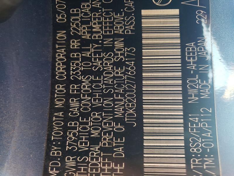 67961086 :رقم المزاد ، JTDKB20U277664173 vin ، 2007 Toyota Prius مزاد بيع