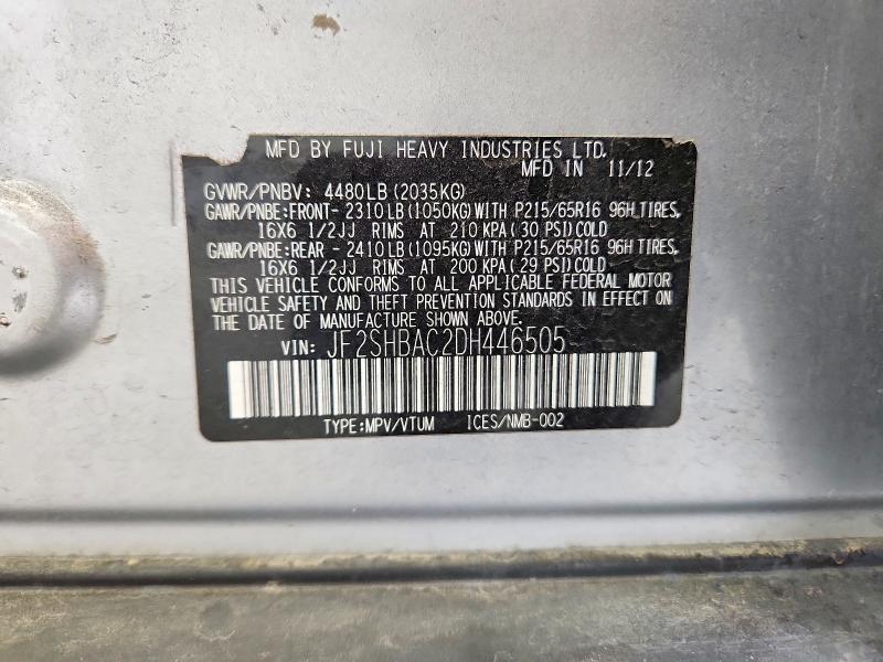 2013 Subaru Forester მანქანა იყიდება აუქციონზე, vin: JF2SHBAC2DH446505, აუქციონის ნომერი: 70462736