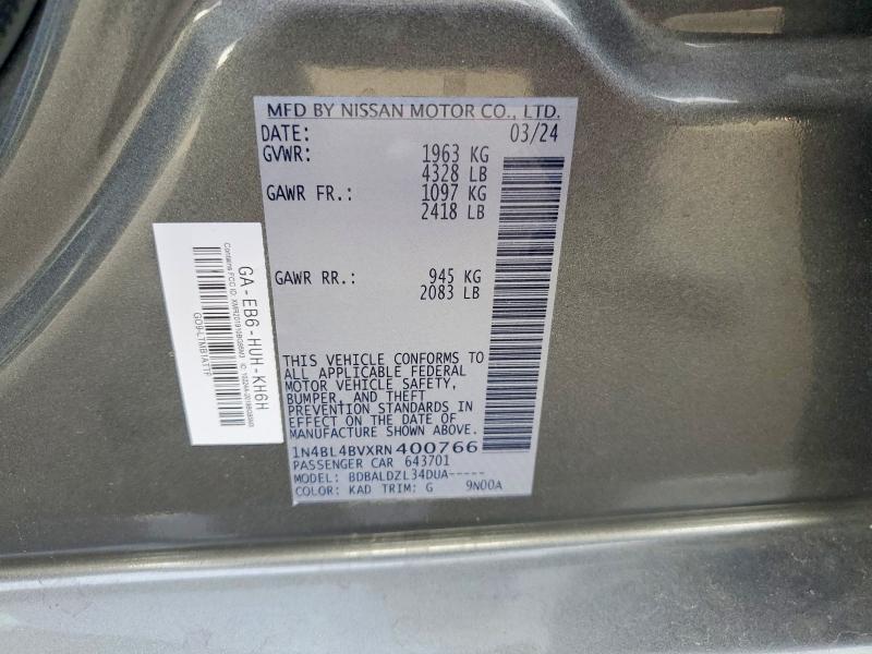 Продажа на аукционе авто 2024 Nissan Altima, vin: 1N4BL4BVXRN400766, номер лота: 67562426