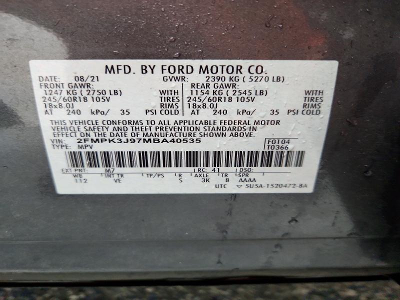 Aukcja sprzedaży 2021 Ford Edge, vin: 2FMPK3J97MBA40535, numer aukcji: 70427596