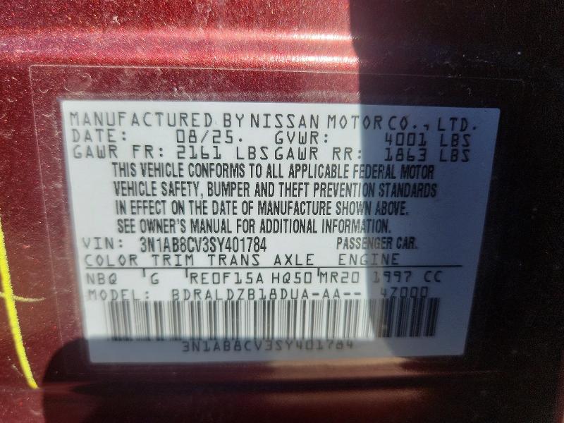 69930406 :رقم المزاد ، 3N1AB8CV3SY401784 vin ، 2025 Nissan Sentra مزاد بيع