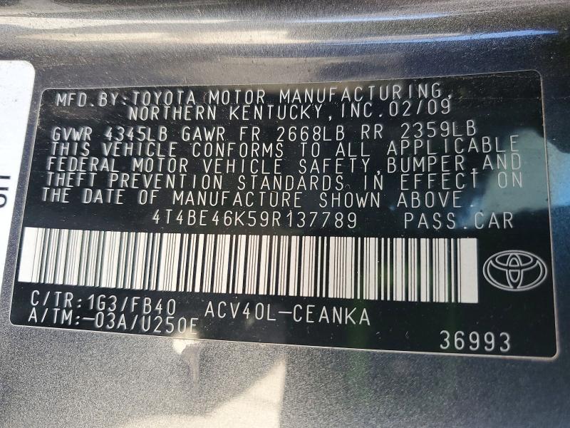 Aukcja sprzedaży 2009 Toyota Camry, vin: 4T4BE46K59R137789, numer aukcji: 69817216