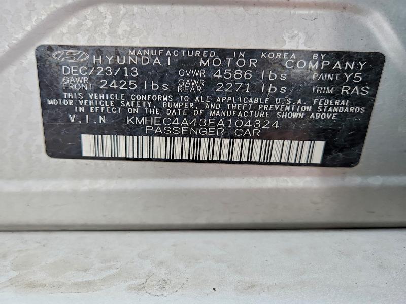 Aukcja sprzedaży 2014 Hyundai Sonata, vin: KMHEC4A43EA104324, numer aukcji: 69621716
