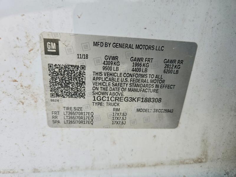 70045926 :رقم المزاد ، 1GC1CREG3KF188308 vin ، 2019 Chevrolet Silverado مزاد بيع