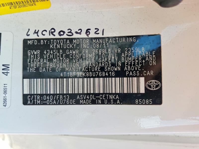 2011 Toyota Camry მანქანა იყიდება აუქციონზე, vin: 4T1BF3EK8BU768416, აუქციონის ნომერი: 69042316