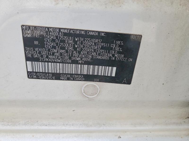 69262026 :رقم المزاد ، 2T3YK4DV4BW013388 vin ، 2011 Toyota Rav4 مزاد بيع