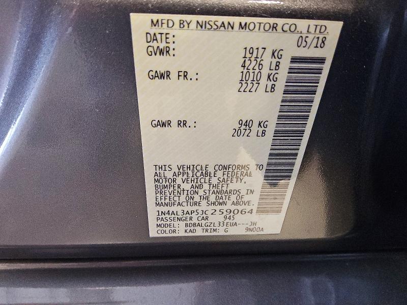 Aukcja sprzedaży 2018 Nissan Altima, vin: 1N4AL3AP5JC259064, numer aukcji: 57031056