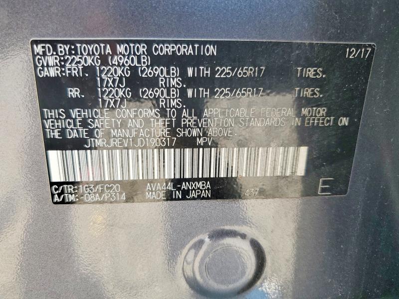 65556536 :رقم المزاد ، JTMRJREV1JD190317 vin ، 2018 Toyota Rav4 Hybrid مزاد بيع