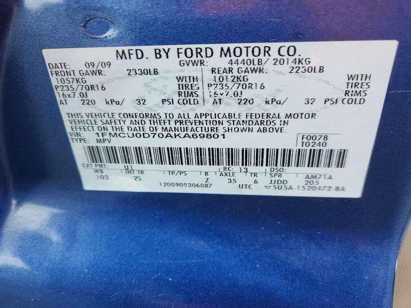 Aukcja sprzedaży 2010 Ford Escape, vin: 1FMCU0D70AKA69801, numer aukcji: 70377006
