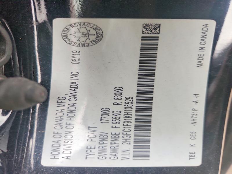 64836336 :رقم المزاد ، 2HGFC1F91KH105529 vin ، 2019 Honda Civic مزاد بيع
