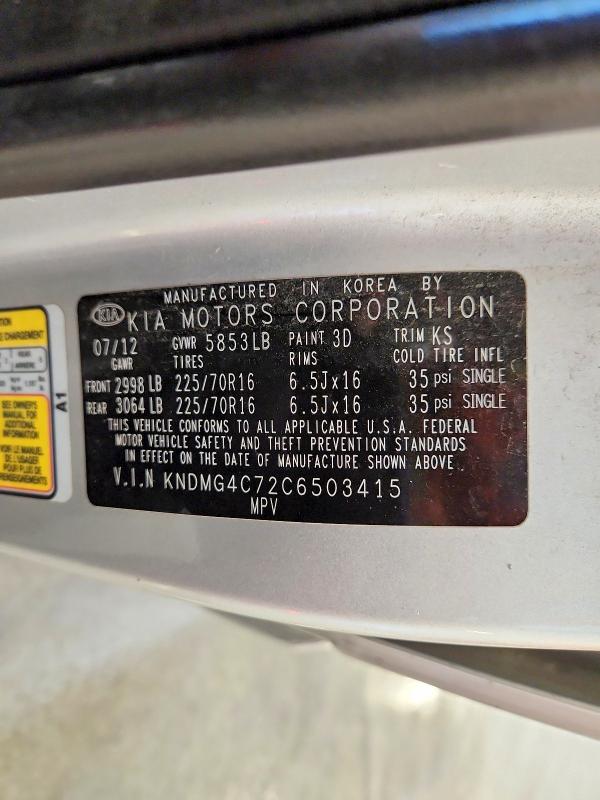 Aukcja sprzedaży 2012 Kia Sedona, vin: KNDMG4C72C6503415, numer aukcji: 71040836
