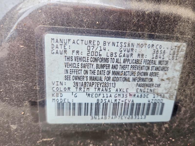 2014 Nissan Sentra მანქანა იყიდება აუქციონზე, vin: 3N1AB7AP7EY283113, აუქციონის ნომერი: 70615606