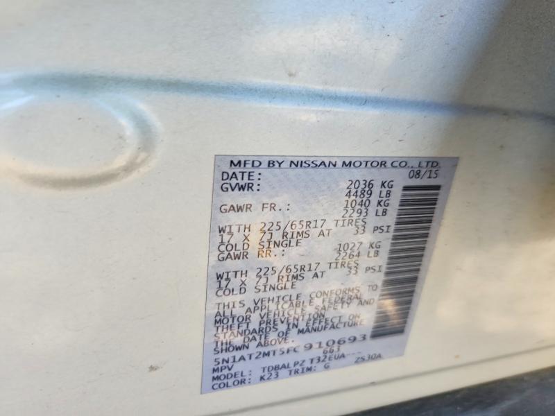 70203486 :رقم المزاد ، 5N1AT2MT5FC910693 vin ، 2015 Nissan Rogue مزاد بيع
