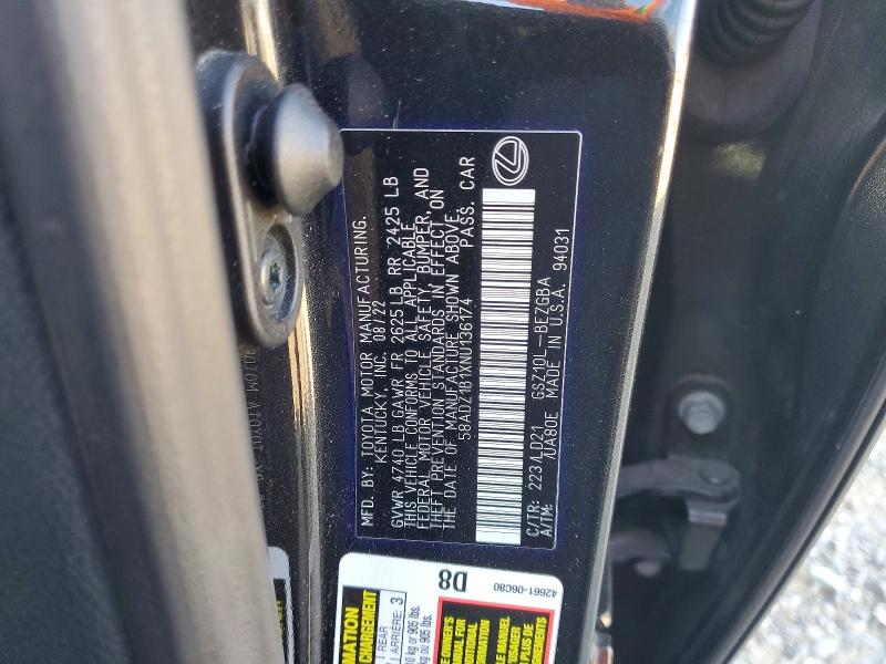 Продаж на аукціоні авто 2022 Lexus Es 350, vin: 58ADZ1B1XNU136174, номер лоту: 70114756