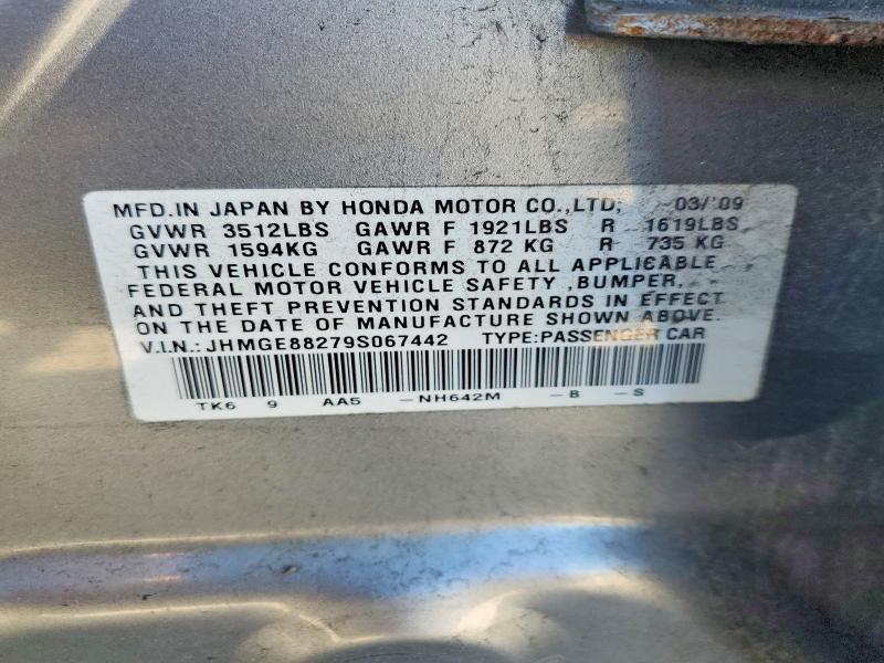 68805626 :رقم المزاد ، JHMGE88279S067442 vin ، 2009 Honda Fit مزاد بيع