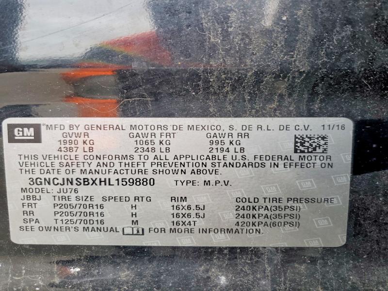 67774666 :رقم المزاد ، 3GNCJNSBXHL159880 vin ، 2017 Chevrolet Trax مزاد بيع