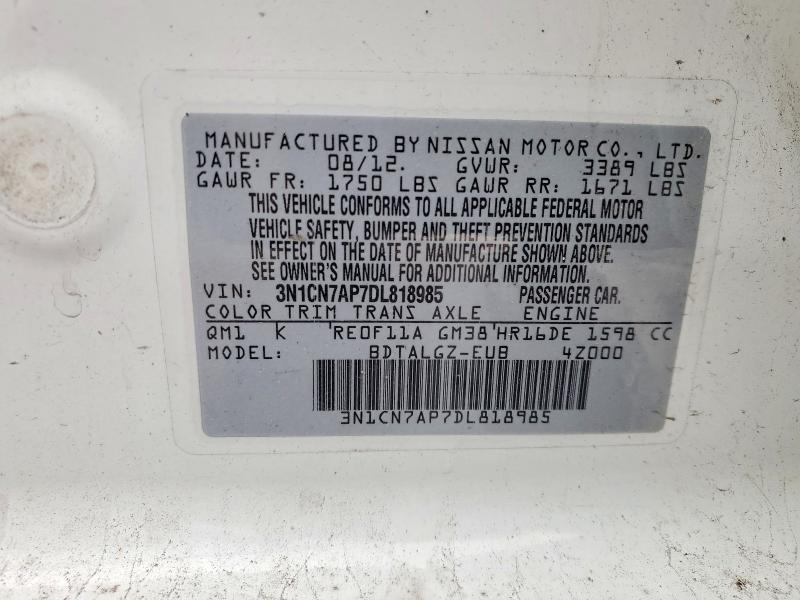 Продаж на аукціоні авто 2013 Nissan Versa, vin: 3N1CN7AP7DL818985, номер лоту: 65326226