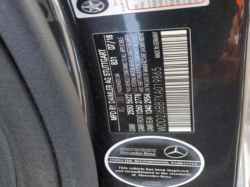 67667516 :رقم المزاد ، WDD2J6BB7KA019865 vin ، 2019 Mercedes-benz Cls مزاد بيع