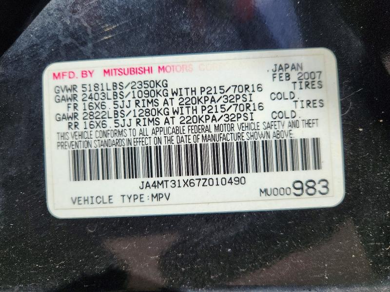 Aukcja sprzedaży 2007 Mitsubishi Outlander, vin: JA4MT31X67Z010490, numer aukcji: 69624306