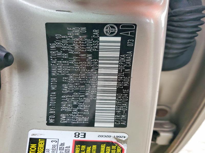 Продаж на аукціоні авто 2010 Toyota Corolla, vin: 2T1BU4EE0AC470349, номер лоту: 69687076