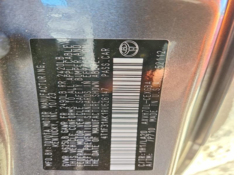 2024 Toyota Camry მანქანა იყიდება აუქციონზე, vin: 4T1F31AK1RU626147, აუქციონის ნომერი: 69521126