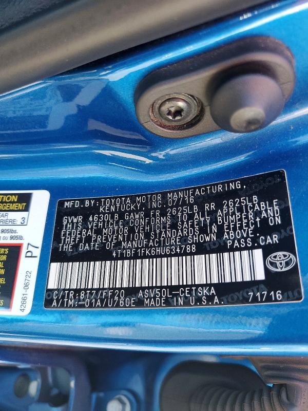 Продаж на аукціоні авто 2017 Toyota Camry, vin: 4T1BF1FK6HU634788, номер лоту: 68303466