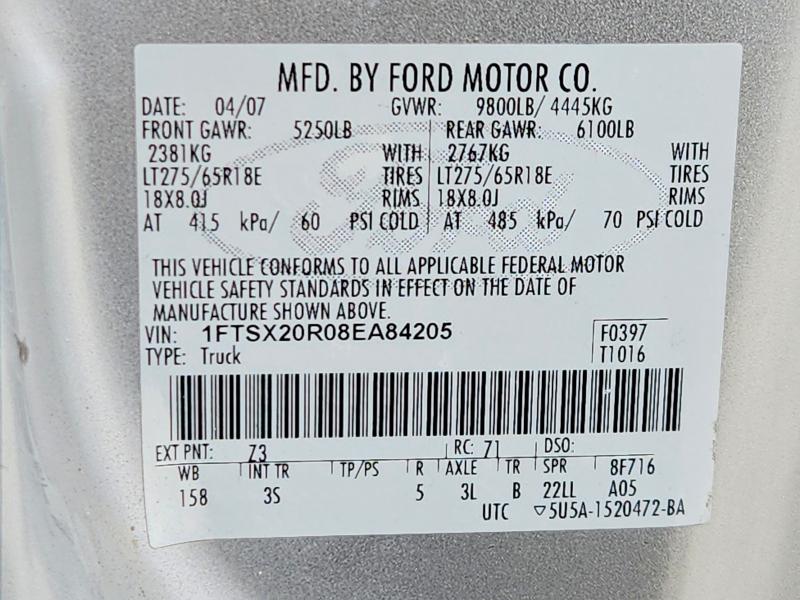 Продаж на аукціоні авто 2008 Ford F250, vin: 1FTSX20R08EA84205, номер лоту: 68715196